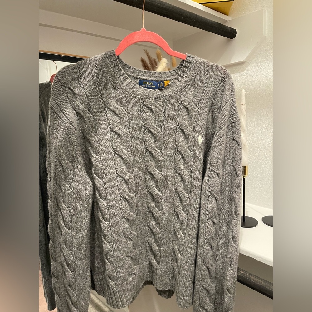 Wool and cashmere Ralph Lauren Gray Cable Knit Crewneck Sweater